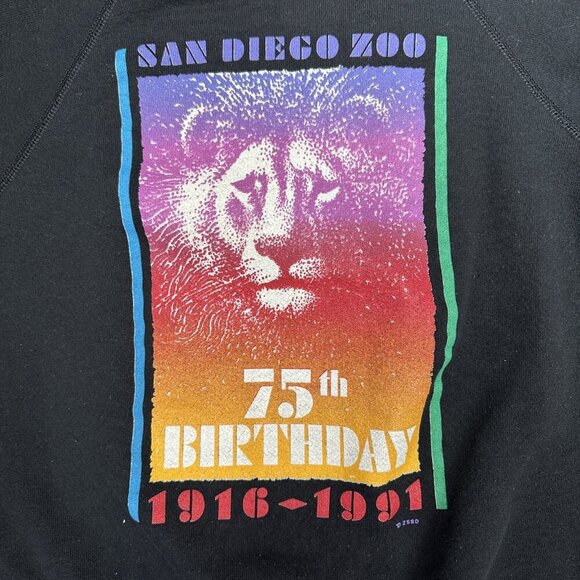 Vintage San Diego Zoo 75th Anniversary Sweater 90s Youth Large 14/16  Black - Picture 3 of 6